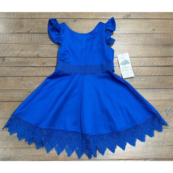Rare Editions Big Girl's Size 8 - Flutter Sleeve - Royal - Crochet Skater Dress - Picture 3 of 11